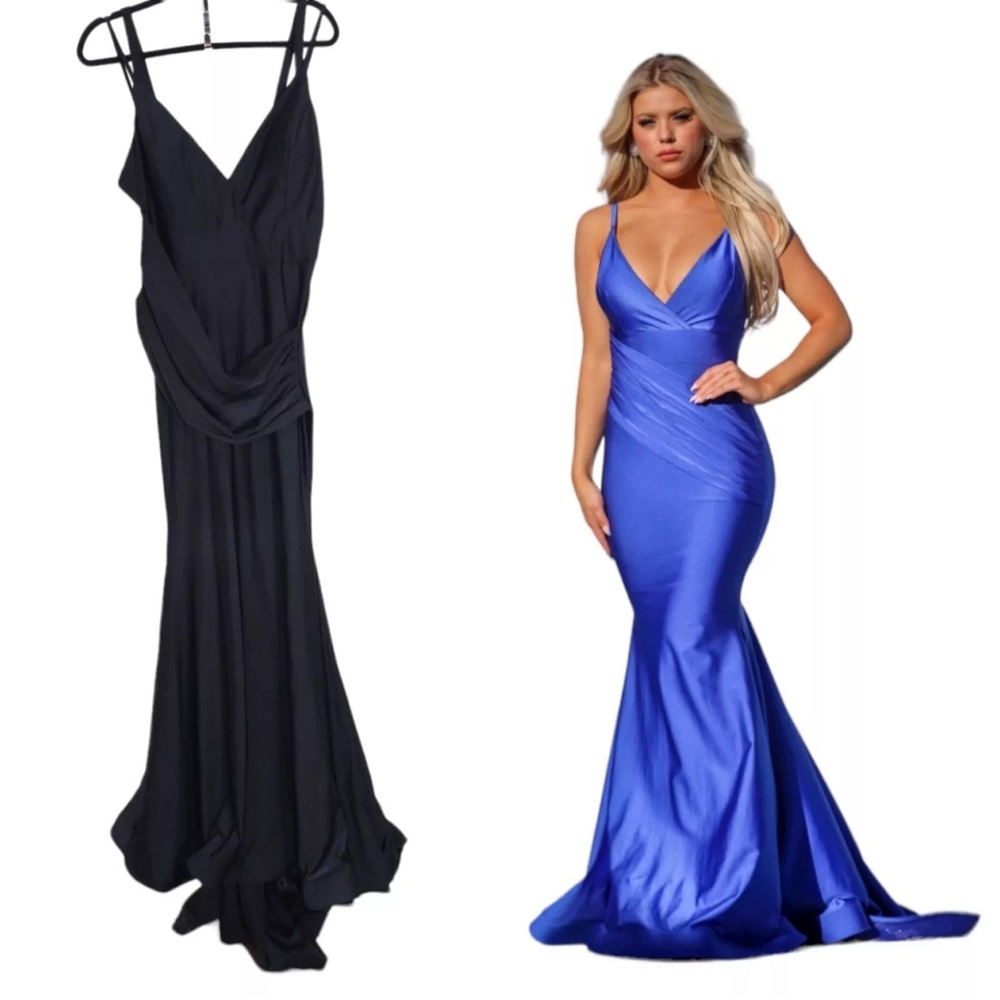 Jessica Angel Womens Dress 345 Black Maxi Gown Prom Bridesmaid Formal V Neck XL